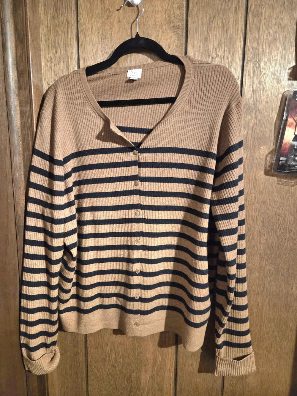 a new day Camel and Navy Striped Button-Front Cardigan